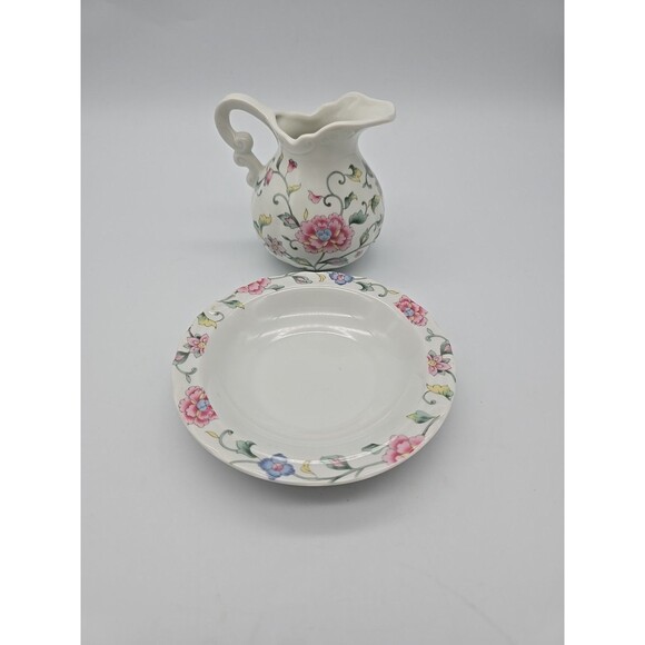 VTG Inarco Porcelain Floral Pitcher & Wash Basin Set Decorative Accent - Picture 6 of 10